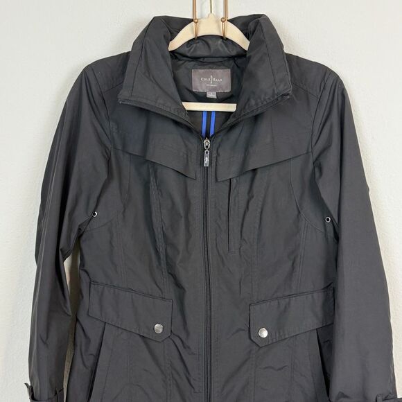 Cole Haan Black Packable Rain Jacket Convertible Hood S - Picture 2 of 12